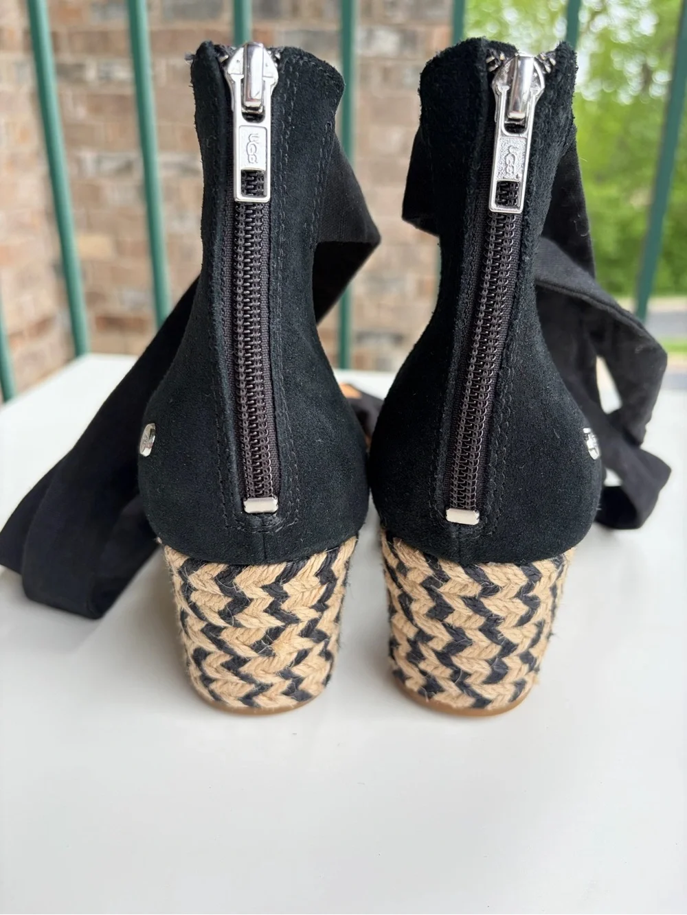 🆕🖤UGG Black Espadrille Wedge Sandals Lace-Up Ankle Tie Platform Shoes Size 8.5 - Picture 7 of 13